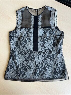 ERDEM 100% silk black and white floral lace tank top transparent high end 6